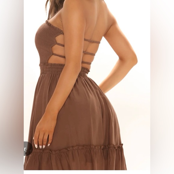 Fashion Nova, Mini Dress, Tie Halter, brown, size small - Picture 2 of 5
